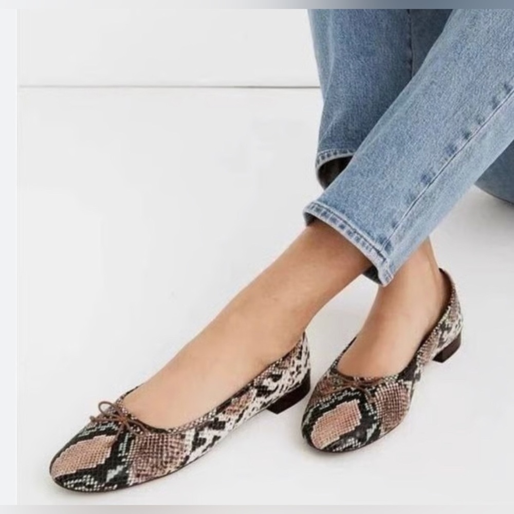 Prwnd Madewell phyton Brown and Black Flats with Snakeskin Print sz 7.5